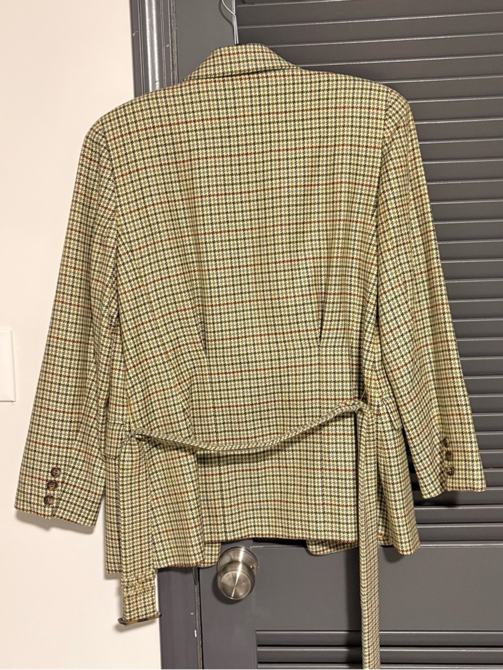 Vintage Ann Taylor Olive & Cream Houndstooth Wool Blazer - Picture 4 of 4